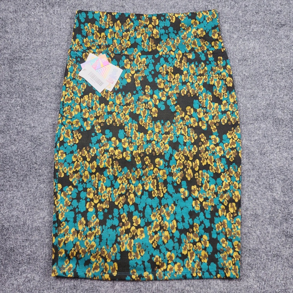 LuLaRoe Cassie‎ Pencil Skirt Small Teal Yellow Black Abstract Floral Knit NWT